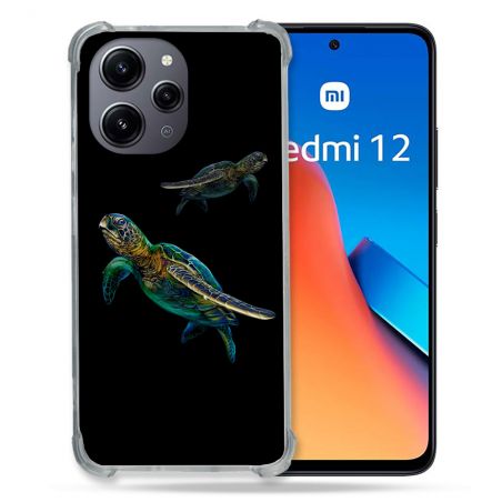 Coque Renforcée En Verre Trempé Pour Xiaomi Redmi 12 5G Animal Tortue Noire multicolore