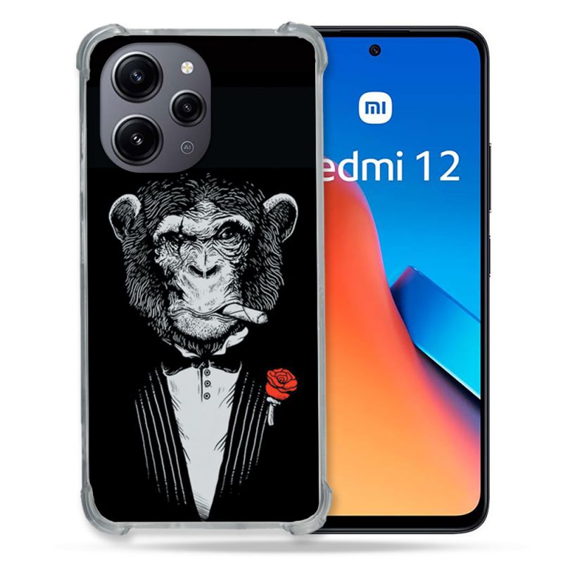 Coque Renforcée En Verre Trempé Pour Xiaomi Redmi 12 5G Decale Singe Mafia