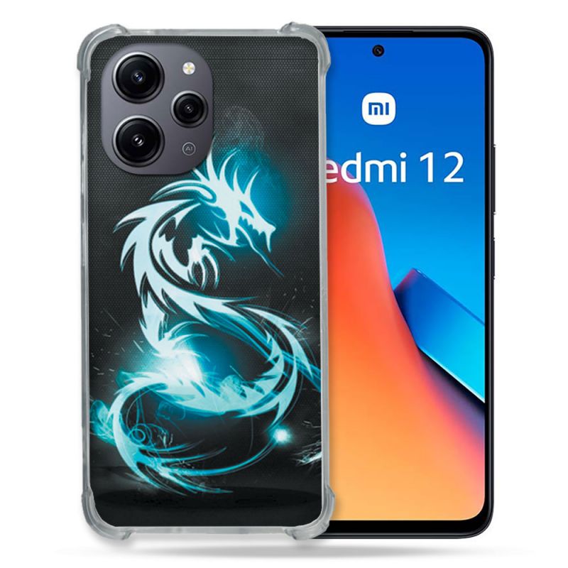 Coque Renforcée En Verre Trempé Pour Xiaomi Redmi 12 5G Fantastique Dragon Bleu