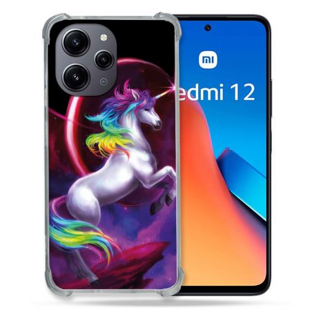 Coque Renforcée En Verre Trempé Pour Xiaomi Redmi 12 5G Fantastique Licorne Arc en ciel