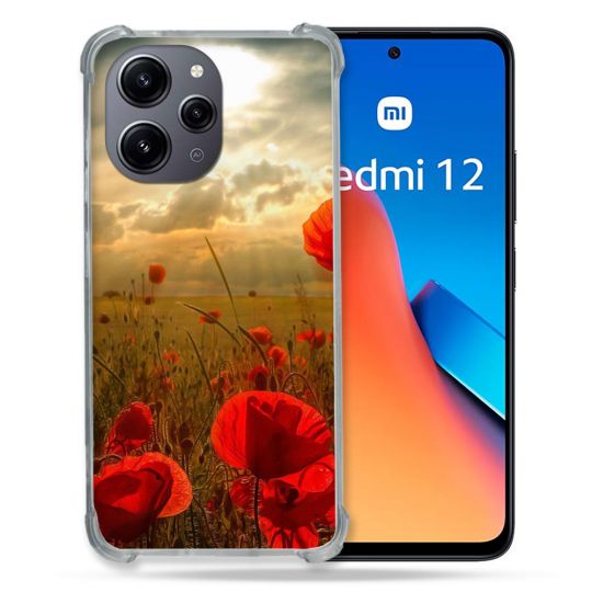Coque Renforcée En Verre Trempé Pour Xiaomi Redmi 12 5G Fleur Coquelicot