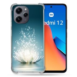 Coque Renforcée En Verre Trempé Pour Xiaomi Redmi 12 5G Fleur Lotus Blanc