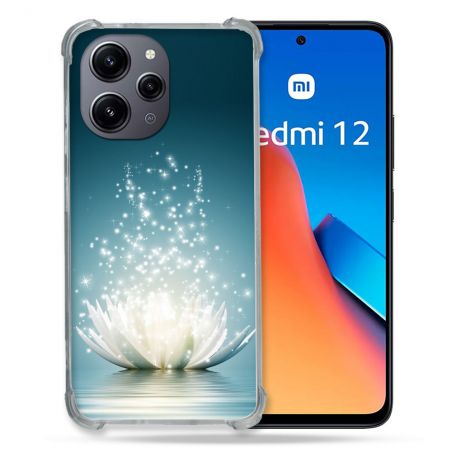 Coque Renforcée En Verre Trempé Pour Xiaomi Redmi 12 5G Fleur Lotus Blanc