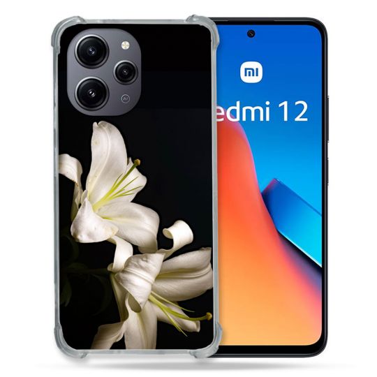 Coque Renforcée En Verre Trempé Pour Xiaomi Redmi 12 5G Fleur Lys Noir