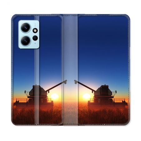 Housse Cuir Portefeuille Pour Xiaomi Redmi Note 12 4G Agriculture Moissonneuse Soleil