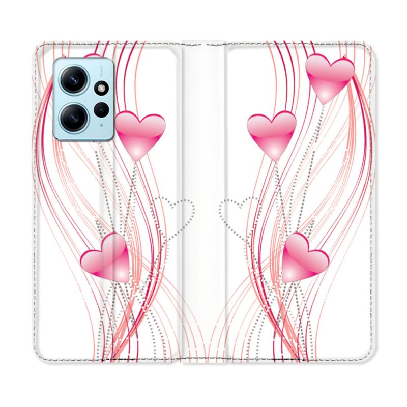 Housse Cuir Portefeuille Pour Xiaomi Redmi Note 12 4G Amour Coeur Rose Montant sur Blanc