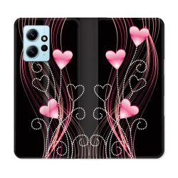 Housse Cuir Portefeuille Pour Xiaomi Redmi Note 12 4G Amour Coeur Rose Montant sur Noir
