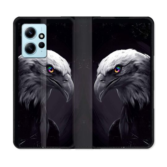 Housse Cuir Portefeuille Pour Xiaomi Redmi Note 12 4G Animal Aigle Royal Noir
