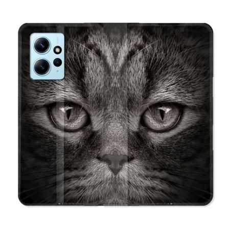 Housse Cuir Portefeuille Pour Xiaomi Redmi Note 12 4G Animal Chat Gris