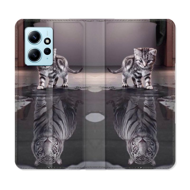 Housse Cuir Portefeuille Pour Xiaomi Redmi Note 12 4G Animal Chat Reflet