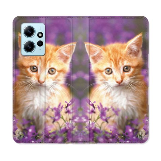 Housse Cuir Portefeuille Pour Xiaomi Redmi Note 12 4G Animal Chat Violet
