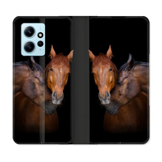 Housse Cuir Portefeuille Pour Xiaomi Redmi Note 12 4G Animal Cheval Marron