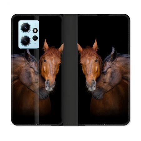 Housse Cuir Portefeuille Pour Xiaomi Redmi Note 12 4G Animal Cheval Marron
