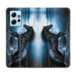 Housse Cuir Portefeuille Pour Xiaomi Redmi Note 12 4G Animal Cheval Noir