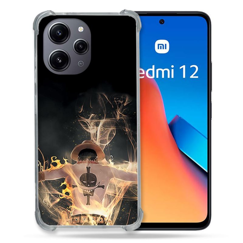Coque Renforcée En Verre Trempé Pour Xiaomi Redmi 12 5G Manga One Piece Ace Noir