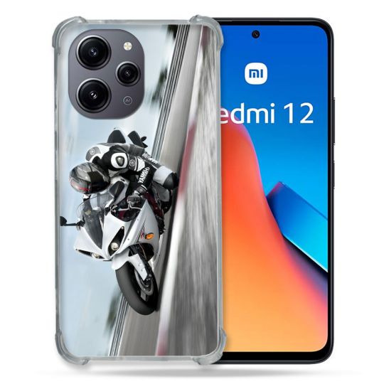 Coque Renforcée En Verre Trempé Pour Xiaomi Redmi 12 5G Moto Course GP Blanche