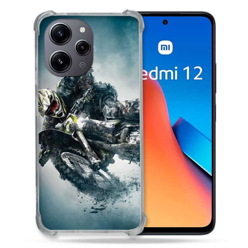Coque Renforcée En Verre Trempé Pour Xiaomi Redmi 12 5G Moto Cross Ombre