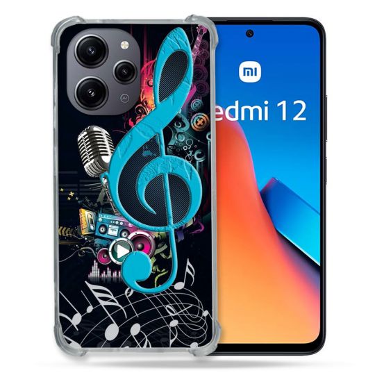 Coque Renforcée En Verre Trempé Pour Xiaomi Redmi 12 5G Musique Cle Sol Bleu