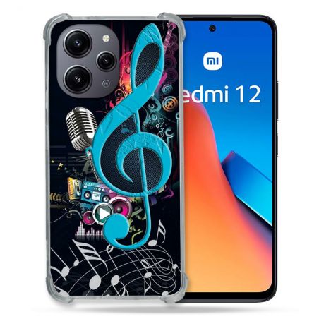 Coque Renforcée En Verre Trempé Pour Xiaomi Redmi 12 5G Musique Cle Sol Bleu