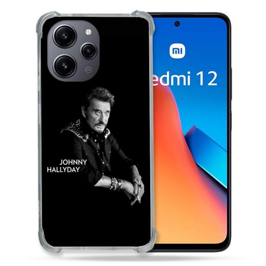 Coque Renforcée En Verre Trempé Pour Xiaomi Redmi 12 5G Musique Johnny Hallyday Noir