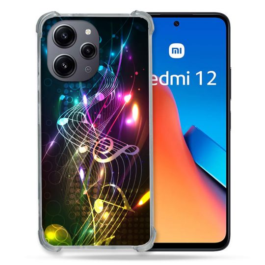 Coque Renforcée En Verre Trempé Pour Xiaomi Redmi 12 5G Musique Partition Multicolore
