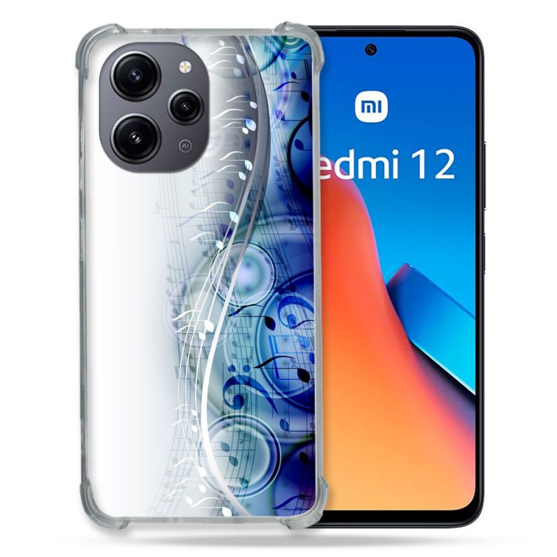 Coque Renforcée En Verre Trempé Pour Xiaomi Redmi 12 5G Musique Partition Vague