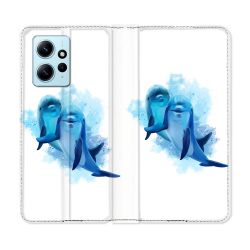 Housse Cuir Portefeuille Pour Xiaomi Redmi Note 12 4G Animal Dauphin Duo