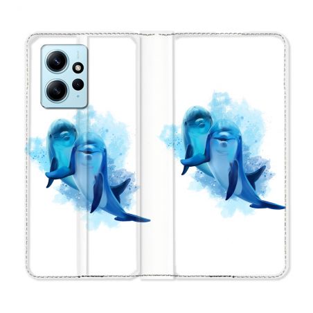 Housse Cuir Portefeuille Pour Xiaomi Redmi Note 12 4G Animal Dauphin Duo