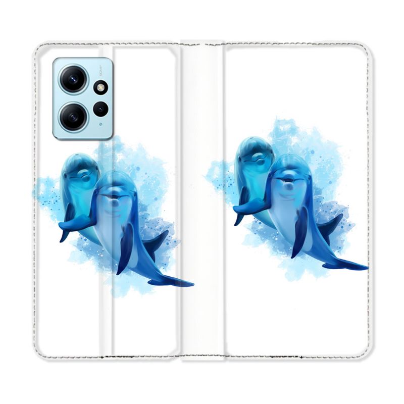 Housse Cuir Portefeuille Pour Xiaomi Redmi Note 12 4G Animal Dauphin Duo