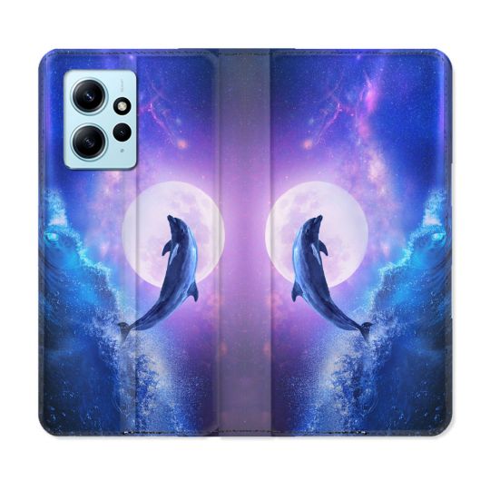 Housse Cuir Portefeuille Pour Xiaomi Redmi Note 12 4G Animal Dauphin Vague