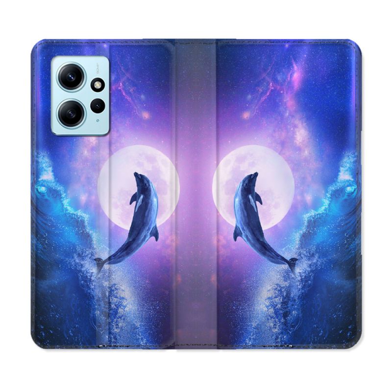 Housse Cuir Portefeuille Pour Xiaomi Redmi Note 12 4G Animal Dauphin Vague