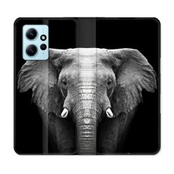 Housse Cuir Portefeuille Pour Xiaomi Redmi Note 12 4G Animal Elephant Noir