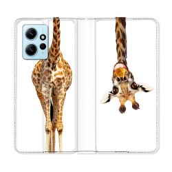 Housse Cuir Portefeuille Pour Xiaomi Redmi Note 12 4G Animal Girafe Blanche