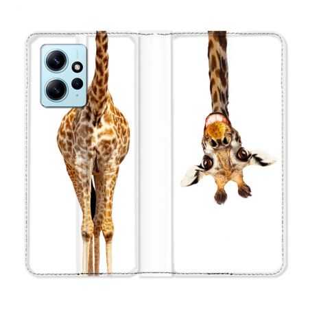 Housse Cuir Portefeuille Pour Xiaomi Redmi Note 12 4G Animal Girafe Blanche