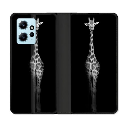 Housse Cuir Portefeuille Pour Xiaomi Redmi Note 12 4G Animal Girafe Noire