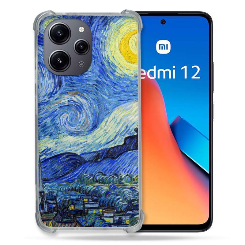 Coque Renforcée En Verre Trempé Pour Xiaomi Redmi 12 5G Peinture La nuit étoilée