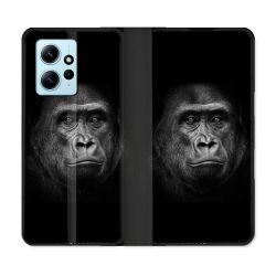 Housse Cuir Portefeuille Pour Xiaomi Redmi Note 12 4G Animal Gorille Noir