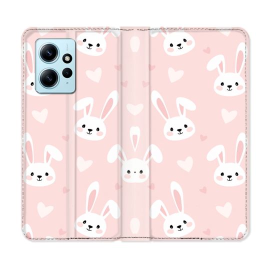 Housse Cuir Portefeuille Pour Xiaomi Redmi Note 12 4G Animal Lapin Rose