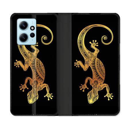 Housse Cuir Portefeuille Pour Xiaomi Redmi Note 12 4G Animal Lezard Noir