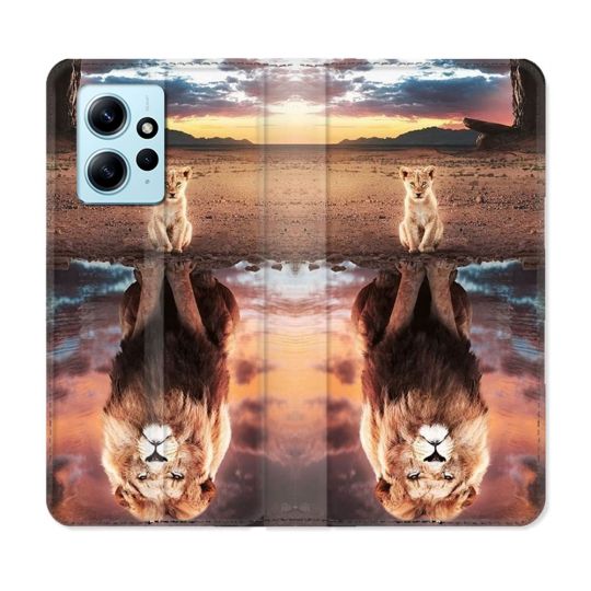 Housse Cuir Portefeuille Pour Xiaomi Redmi Note 12 4G Animal Lion Reflet