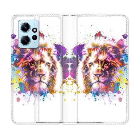Housse Cuir Portefeuille Pour Xiaomi Redmi Note 12 4G Animal Lion Tag