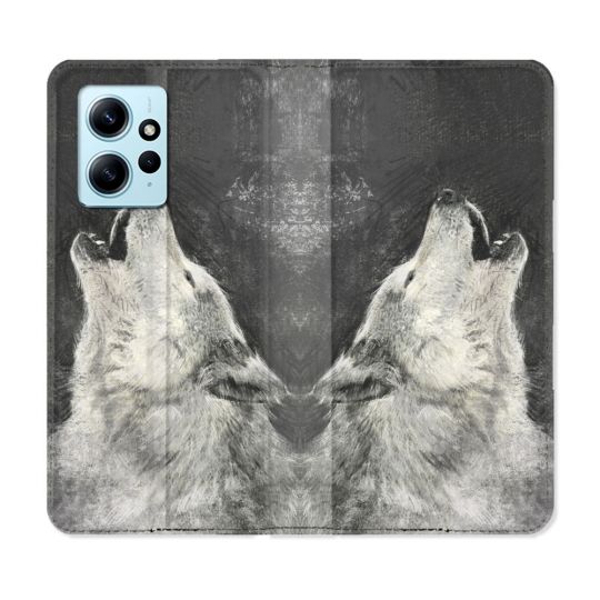 Housse Cuir Portefeuille Pour Xiaomi Redmi Note 12 4G Animal Loup Hurlement