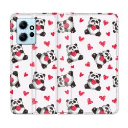 Housse Cuir Portefeuille Pour Xiaomi Redmi Note 12 4G Animal Panda Cœur