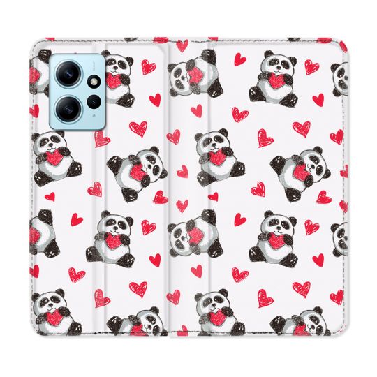 Housse Cuir Portefeuille Pour Xiaomi Redmi Note 12 4G Animal Panda Cœur