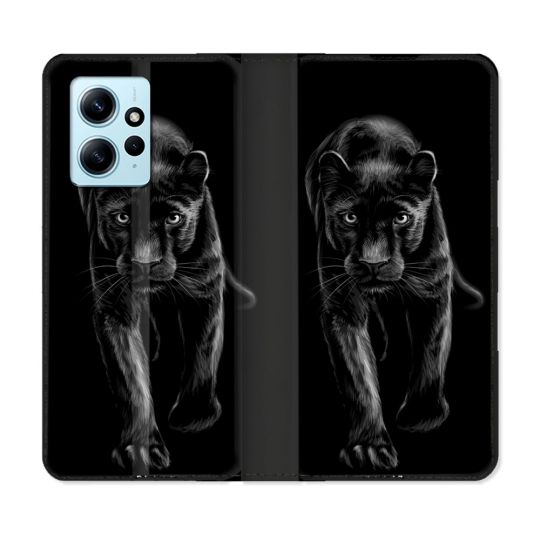Housse Cuir Portefeuille Pour Xiaomi Redmi Note 12 4G Animal Panthère Noire