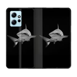 Housse Cuir Portefeuille Pour Xiaomi Redmi Note 12 4G Animal Requin Sombre
