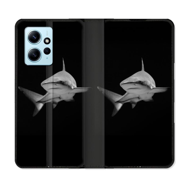 Housse Cuir Portefeuille Pour Xiaomi Redmi Note 12 4G Animal Requin Sombre