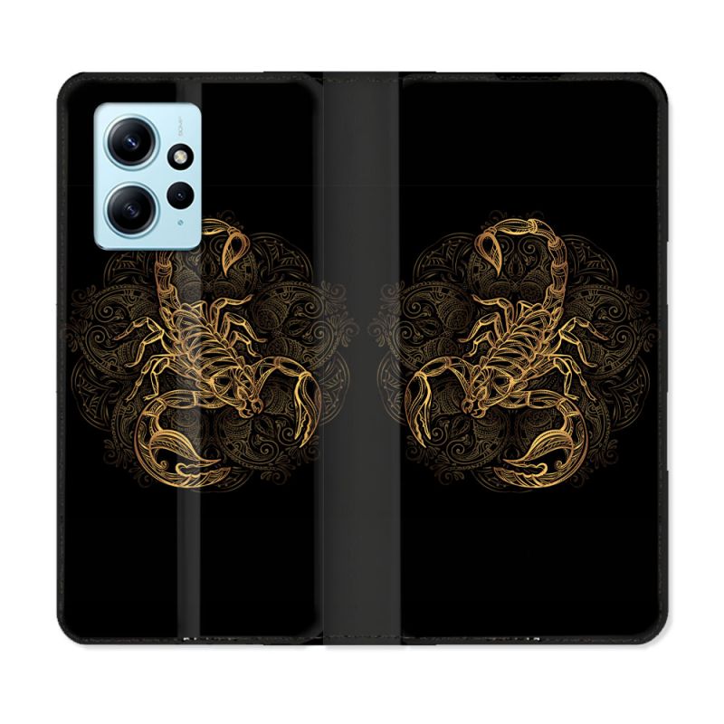 Housse Cuir Portefeuille Pour Xiaomi Redmi Note 12 4G Animal Scorpion Fresque
