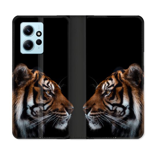 Housse Cuir Portefeuille Pour Xiaomi Redmi Note 12 4G Animal Tigre Noir
