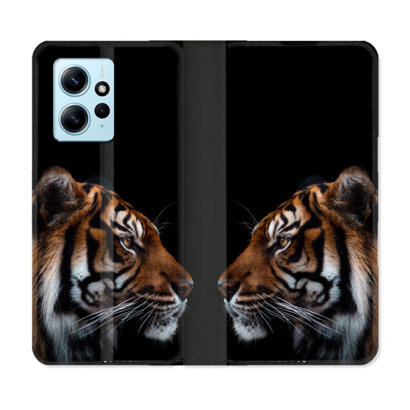 Housse Cuir Portefeuille Pour Xiaomi Redmi Note 12 4G Animal Tigre Noir